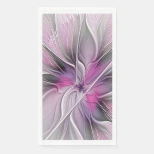Servilleta De Papel Fractal Floral Moderno Abstracto Flor Rosa Gris