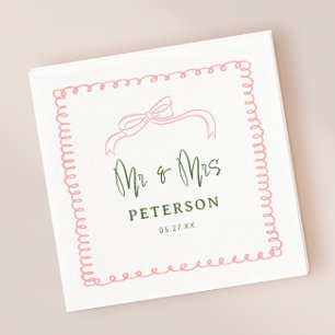 Servilleta De Papel Francés rosa y verde Sr. y Sra. Boda Monograma