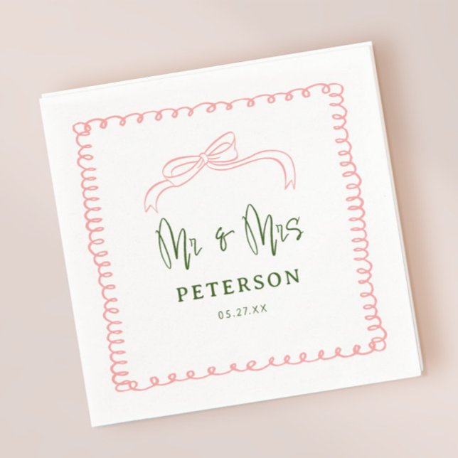Servilleta De Papel Francés rosa y verde Sr. y Sra. Boda Monograma (Subido por el creador)