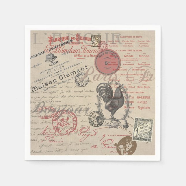Servilleta De Papel Francés vintage que escribe París tipografía de ga (Anverso)