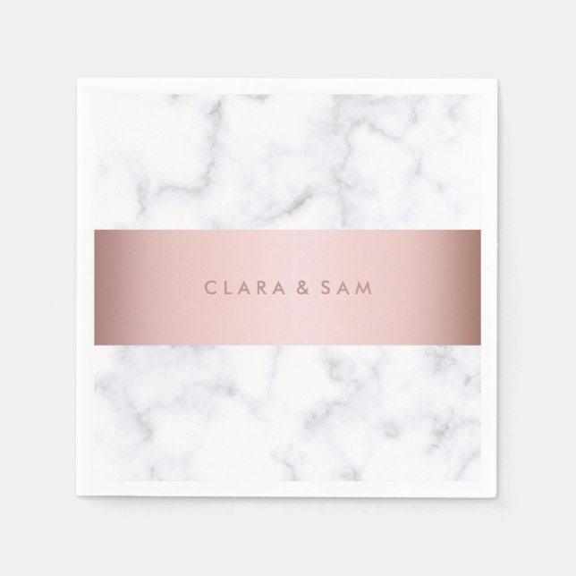 Servilleta De Papel franja de imitación de oro de rosa de mármol blanc (Anverso)