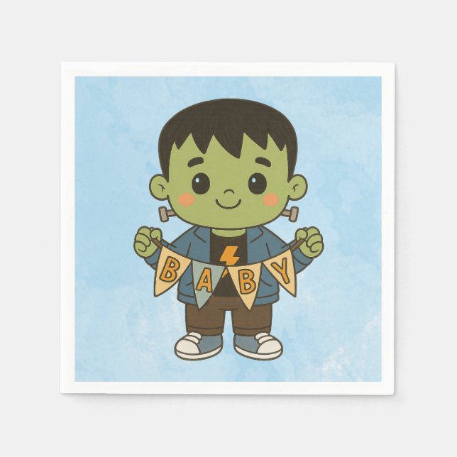 Servilleta De Papel Frankie Baby Shower Napkins – Cute Monster-Themed  (Anverso)