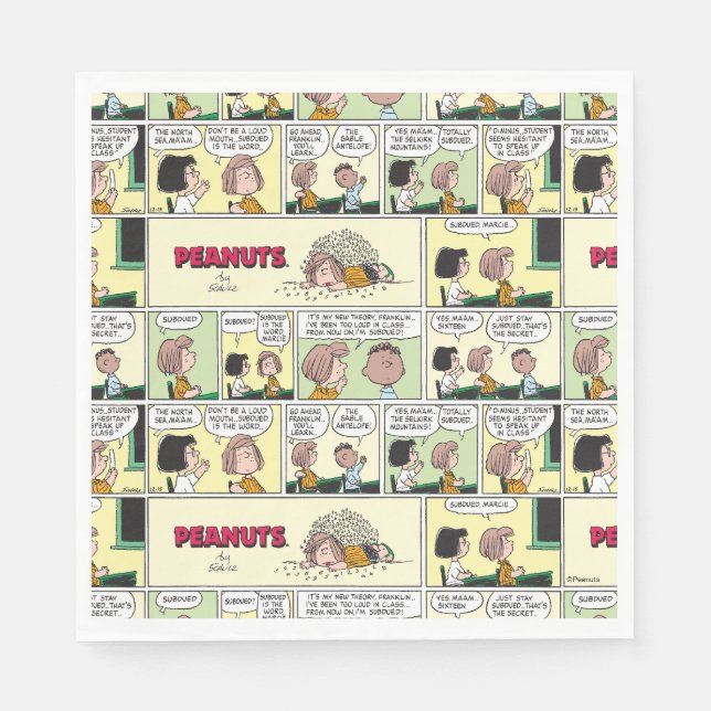 Servilleta De Papel Franklin, Peppermint Patty & Marcie | Clase matemá (Anverso)