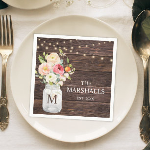 Servilleta De Papel Frasco de Mason Floral con Apellido de Familia Mon
