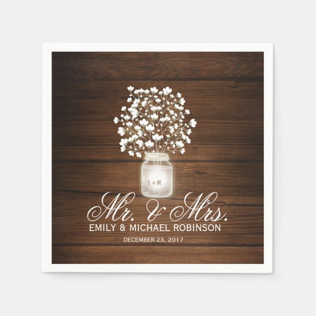 Servilleta De Papel Frasco rústico de albañil floral (Anverso)