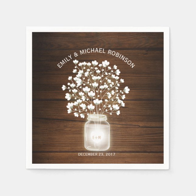Servilleta De Papel Frasco rústico de albañil floral (Anverso)