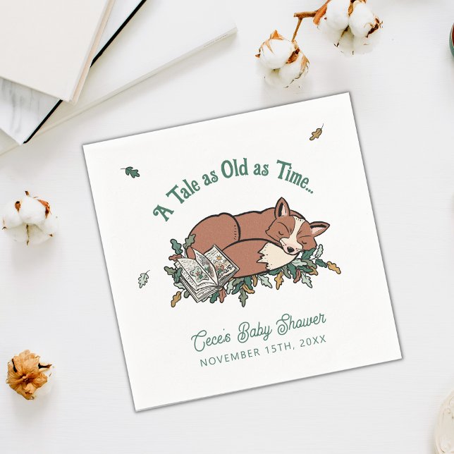 Servilleta De Papel Frase Baby Shower de Woodland Storybook Personaliz (Woodland Fox Baby Shower Napkins)