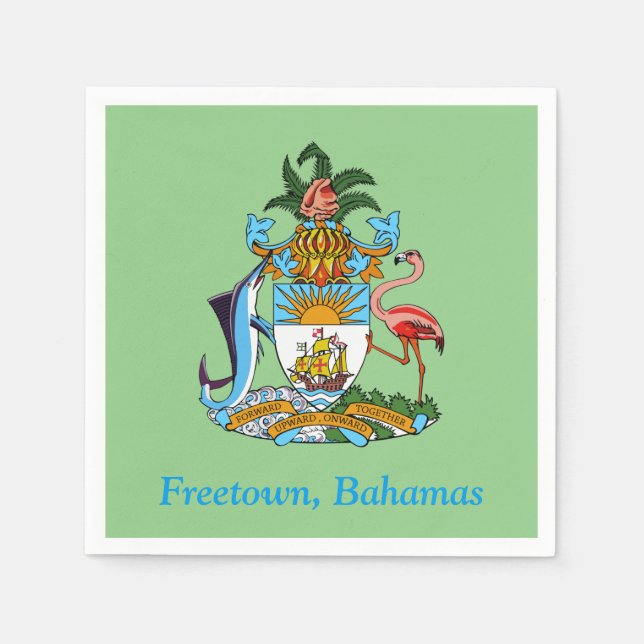 Servilleta De Papel Freetown, Bahamas con escudo de armas (Eleuthera) (Anverso)