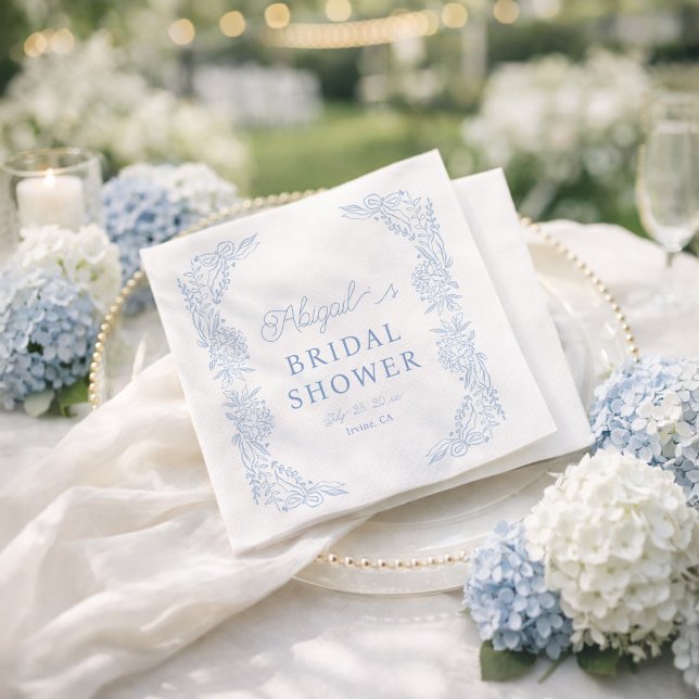 Servilleta De Papel  French Blue Hydrangea Bridal Shower Napkin (Subido por el creador)