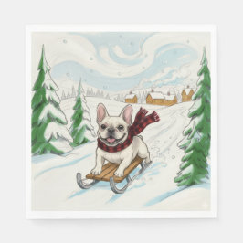 Servilleta De Papel French Bulldog Sledding, Napkins