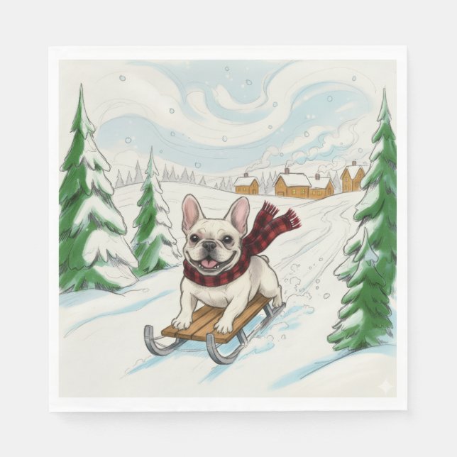 Servilleta De Papel French Bulldog Sledding, Napkins (Anverso)