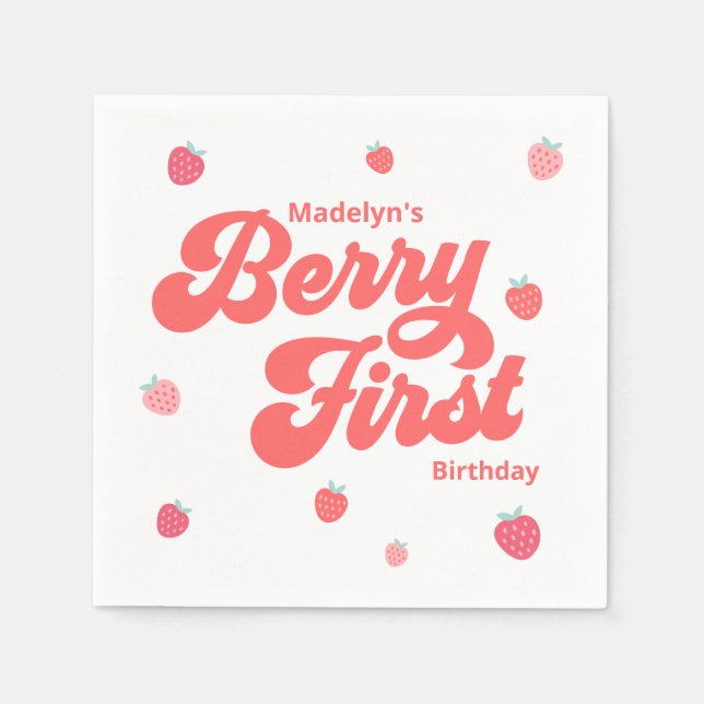 Servilleta De Papel Fresa Berry Primer Cumpleaños Verano (Anverso)