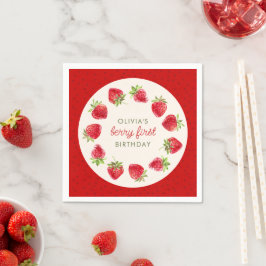 Servilleta De Papel Fresa de color Fresa Berry Primer Cumpleaños