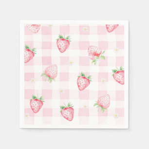 Servilleta De Papel Fresa de cuadros rosados Cumpleaños primero 1er