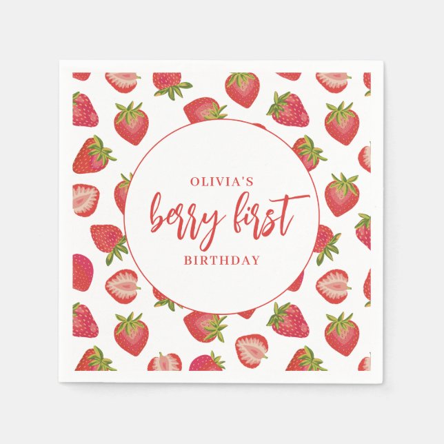 Servilleta De Papel fresa de los Chicas Berry First Birthday (Anverso)