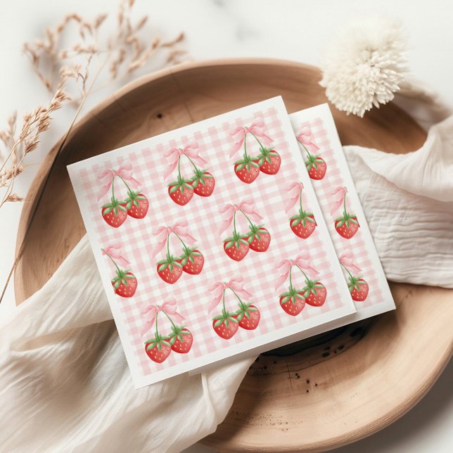 Servilleta De Papel Fresa dulce cumpleaños de gingham rosa (Subido por el creador)