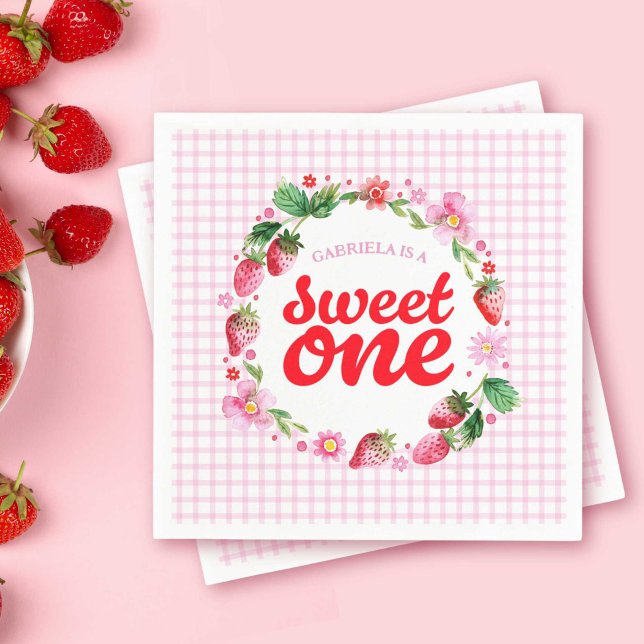 Servilleta De Papel Fresa dulce Un Berry Primer Cumpleaños (Strawberry Sweet One Berry First Birthday Napkins)