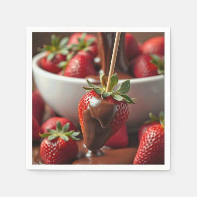 Servilleta De Papel Fresa Madura Bañada En Chocolate (Anverso)
