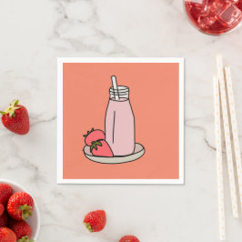 Servilleta De Papel Fresa Milkshake retro rosa
