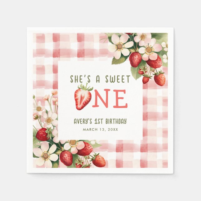 Servilleta De Papel Fresa Primera Fiesta de Cumpleaños Berry (Anverso)