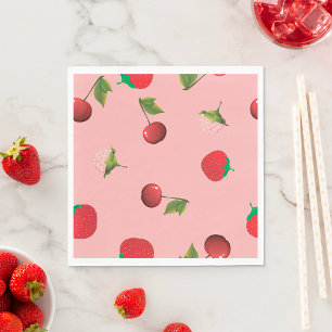 Servilleta De Papel Fresa Roja y Patrón de Cereza Fruta Rosa