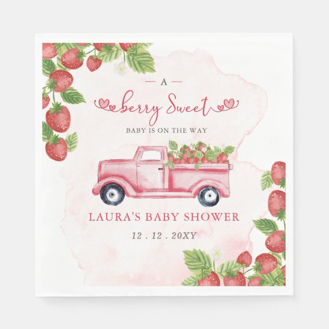 Servilleta De Papel Fresa Rosa Berry Red Berry Sweet Baby Shower (Anverso)