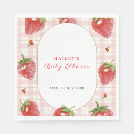 Servilleta De Papel Fresa rosa Berry Sweet Gingham Baby Shower