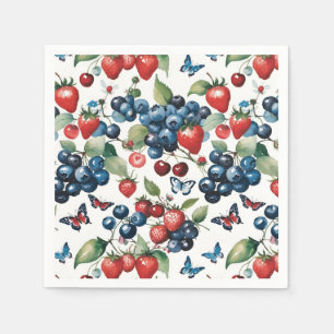 Servilleta De Papel Fresas con arándanos y mariposas