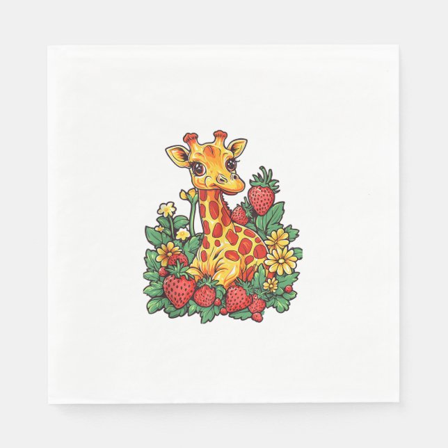 Servilleta De Papel Fresas de jirafa y flores café gráfico Gira (Anverso)
