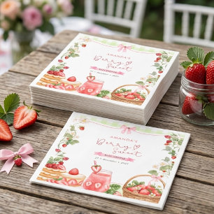 Servilleta De Papel Fresas Dulces con Lazo Rosa Baby Shower