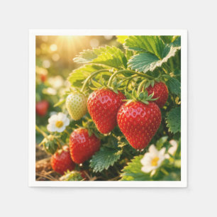 Servilleta De Papel Fresas frescas colgando de una planta