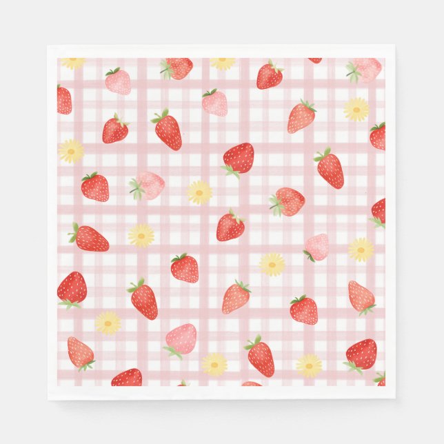 Servilleta De Papel Fresas Gingham Paper Napkins (Anverso)