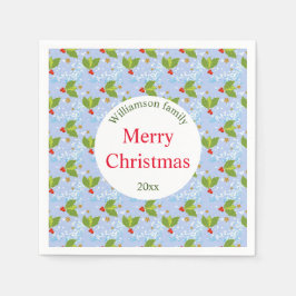 Servilleta De Papel Fresas huecas y hojas patrón Feliz Navidad