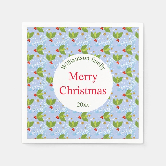 Servilleta De Papel Fresas huecas y hojas patrón Feliz Navidad (Anverso)