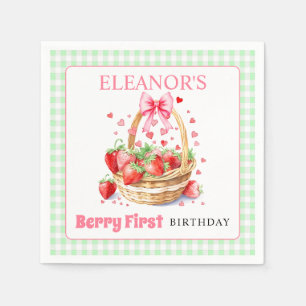 Servilleta De Papel Fresas menta gingham Berry Primer Cumpleaños