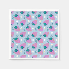 Servilleta De Papel Fresas rosadas esbozadas en servilletas azules