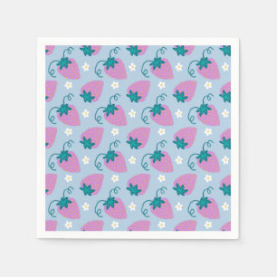 Servilleta De Papel Fresas rosadas esbozadas en servilletas azules