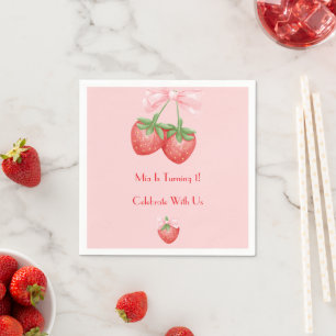 Servilleta De Papel Fresas rosadas y rojas cumpleaños de niña 