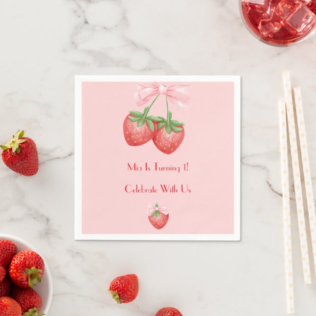 Servilleta De Papel Fresas rosadas y rojas cumpleaños de niña  (In situ)