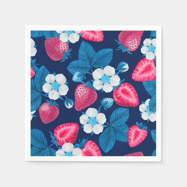 Servilleta De Papel Fresas rosas en azul (Anverso)