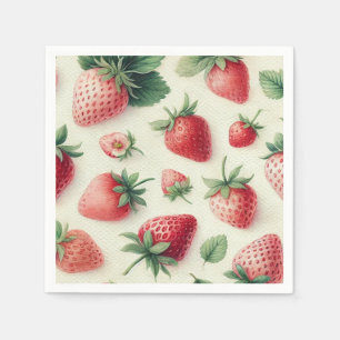 Servilleta De Papel Fresas sobre bayas de acuarela de crema