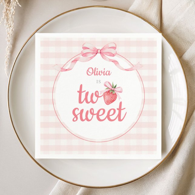 Servilleta De Papel Fresas Two Sweet 2do Cumpleaños (Strawberries Two Sweet 2nd Birthday Napkins)
