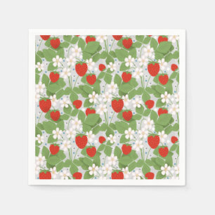 Servilleta De Papel Fresas y flores rosas y blancas
