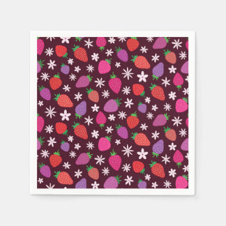 Servilleta De Papel Fresas y patrón de flores blancas
