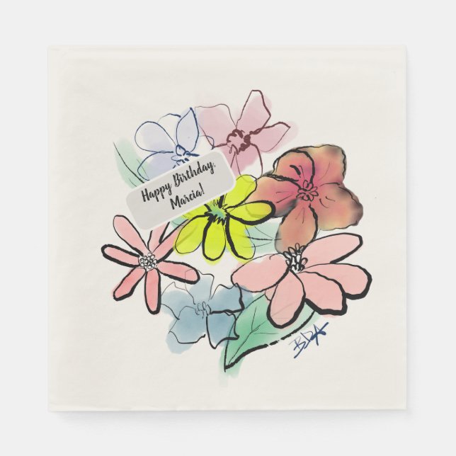 Servilleta De Papel Fresco, acuarela Floral Bouquet (Anverso)