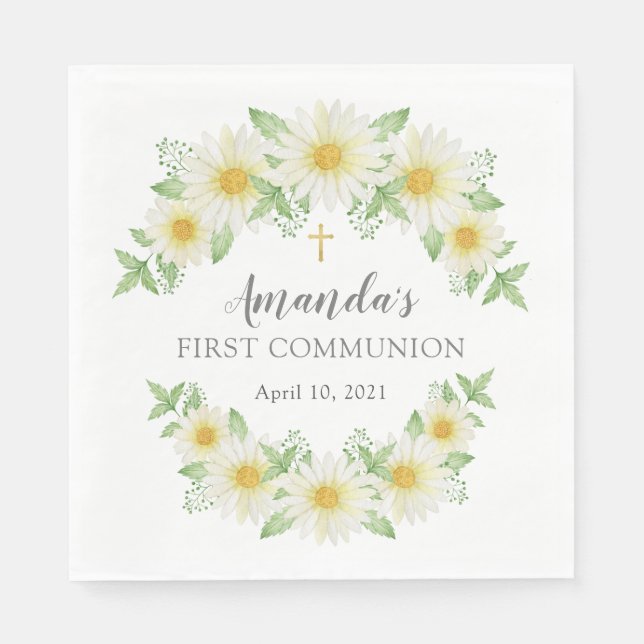 Servilleta De Papel Fresco Daisy Floral Primeras servilletas de comuni (Anverso)