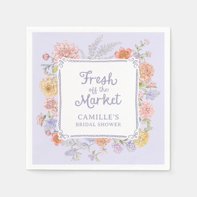 Servilleta De Papel Fresco en el mercado Morado Floral Bridal Shower (Anverso)
