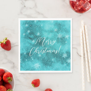 Servilleta De Papel Fresco Invierno Turquesa Maravilloso Aquarela Niev