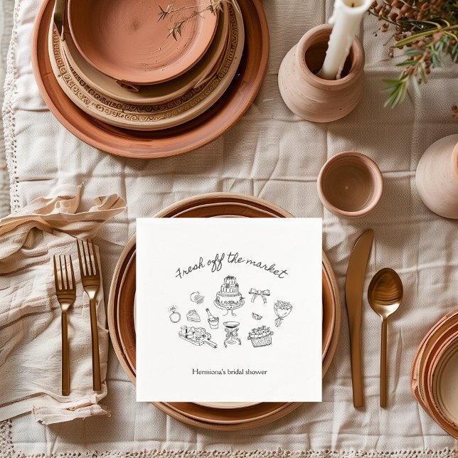 Servilleta De Papel Frescos Llegados del Mercado Taller de Despedida d (fresh off the market bridal shower napkin)