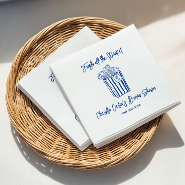 Servilleta De Papel Fresh Off The Market Blue Hand Drawn Bridal Shower (Fresh Off The Market Blue Hand Drawn Bridal Shower Napkins)